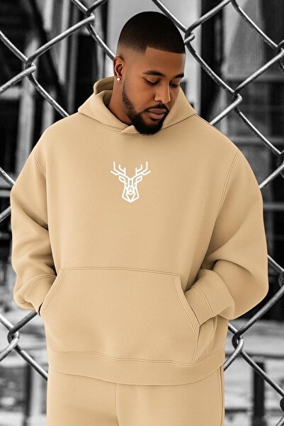 BENROMA 3 Yarn Combed Cotton Deer Printed Oversized Sweatshirt