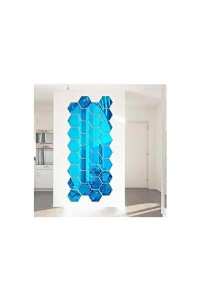 Generic Brand COOLBABY 12-Piece 3D Hexagonal Mirror Wall Stickers Set Blue 10...
