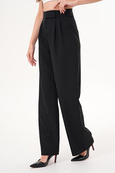 ŞİMAL Women's Velcro Detailed Wide Leg Fabric Trousers 255255 -