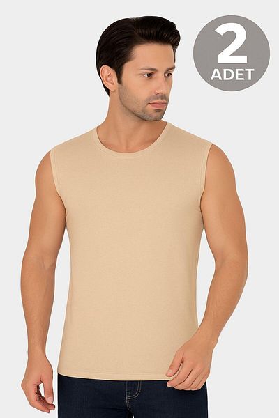 Arma Yıldız 2 Pieces Invisible Undershirt Men's Skin Color Crew Neck Sleeveless T-Shirt Cotton Lycra Soft Flexible Fabric