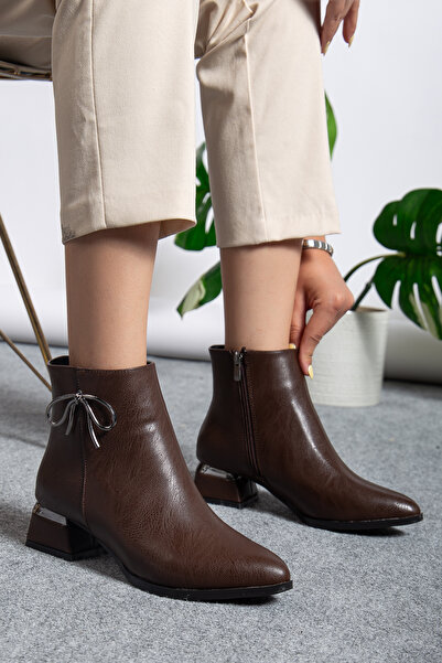 DİORİN Kadın Kahverengi Yandan Toka kelebek Orta Topuk Kışlık Bot