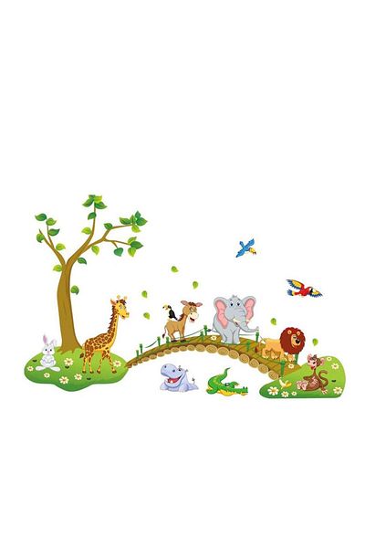 Generic SYOSI Jungle Animals Tree Wall Stickers Large Removable Cartoon Lion Giraffe Elephant Wall Decor DI