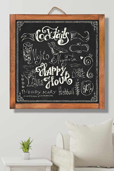 tuvalcim 60x60 cm Dekoratif Ev Dekorasyon Ahşap Yazı Tahtası Kara Tahta Duvar Süsü Duvar Dekoru