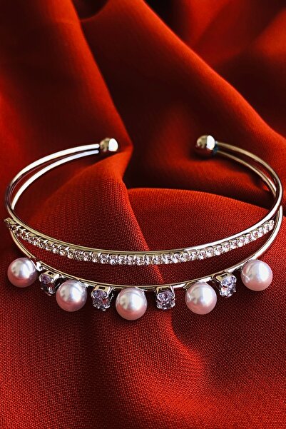 Bonicce Çiçekli Zirkon Taşlı Su Yolu 2li Kadın Çelik Kelepçe Bileklik Paslanmaz