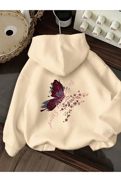 FUFLUNS Flower Butterfly Oversize Unisex Hooded Sweatshirt