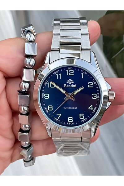 Bentini New Season Silver Color Steel Cord Men's Watch and Bracelet Father's Day Valentine's Day Gift