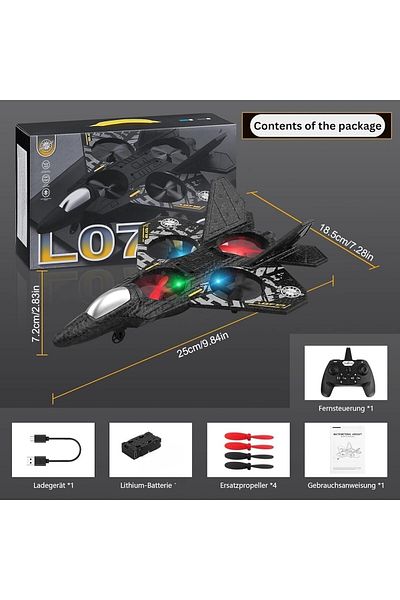Türkiye L0712 RC Aeroplane for Kids with LED Lights, 2.4GHz Remote Control Plane with Headless Mode, USB Rec