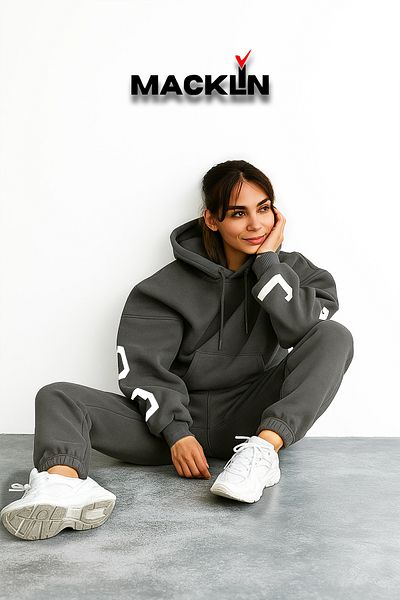 macklin Unisex Men Women Chicago New York Est Printed Oversize 3 Thread Hooded Bottom Top Tracksuit Set