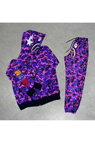 IVORA WEAR Unisex Pubg Bape x Shark Tracksuit Set - Purple