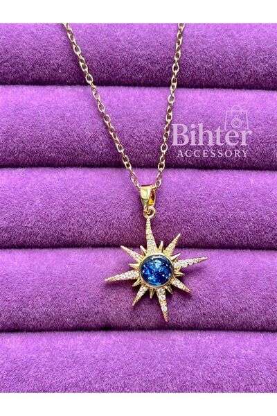 Bİ BONCUK Opal Taşlı Gold Kutup Yıldızı Kolye 925 Ayar Gümüş Kaplama Hediye Kutulu Doğum Günü Hediyesi