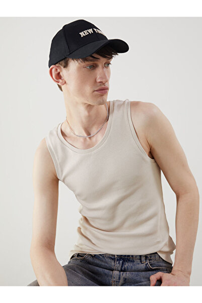 LC Waikiki Beige Crew Neck Ribbed Men's Sleeveless T-Shirt