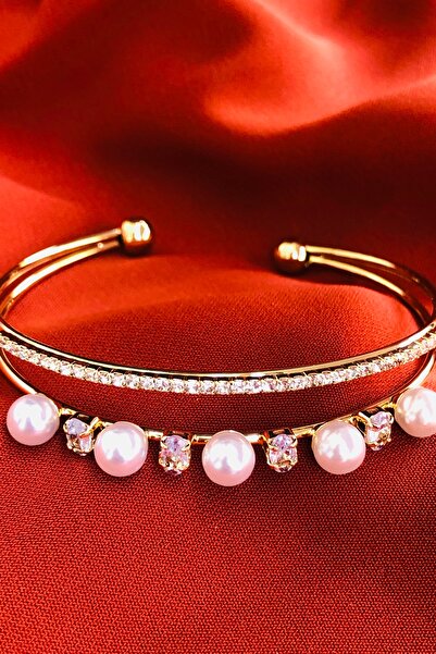 Bonicce Çiçekli Zirkon Taşlı Su Yolu 2li Kadın Çelik Kelepçe Bileklik Paslanmaz