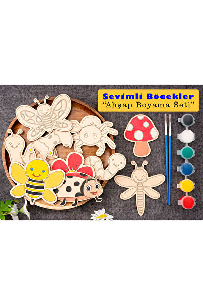 GONCA EĞİTİM Ahşap Kendin Yap Sevimli Böcekler Boyama Seti- Montessori Ahşap Eğitici Oyuncak