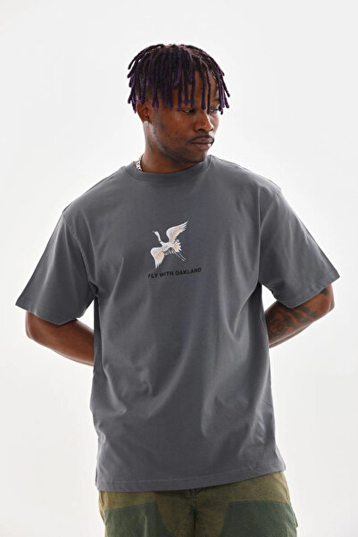 Ekince Unisex Printed Oversize T-Shirt - Smoked