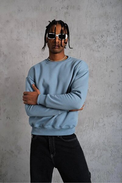 Queene Dreams Men's Plain Crew Neck Sweat - Blue