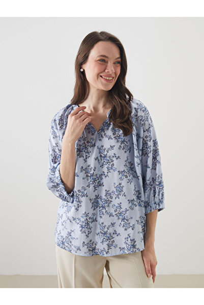 LC Waikiki New Season from Güli̇s Gi̇yi̇m Blue Pile Collar Floral Modal Blend...