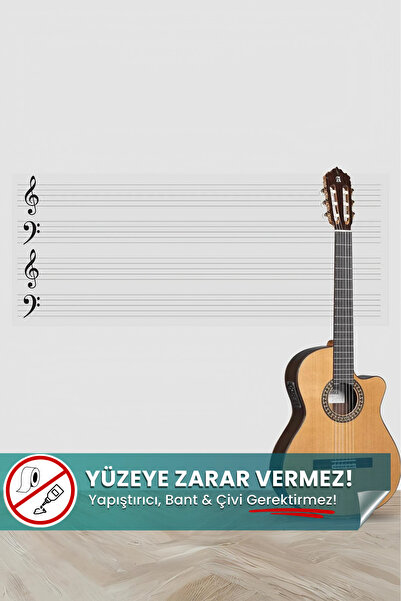 HALL BREATHE Renkli Sol Fa Anahtarlı Portreli Nota Çizgili Duvara Yapışan Yaz...