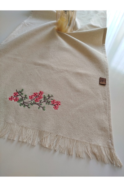 denizli hatırası Embroidered Authentic Organic Tasseled Runner 45X105 cm