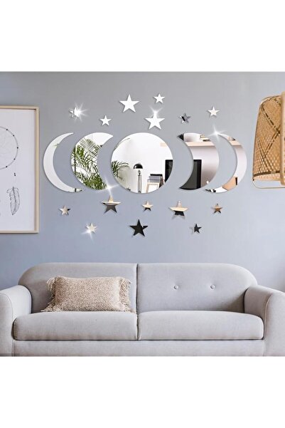 Generic ملصقات حائط مرآة على شكل قمر ونجوم، 20 قطعة من ملصقات الحائط الأكريلي...