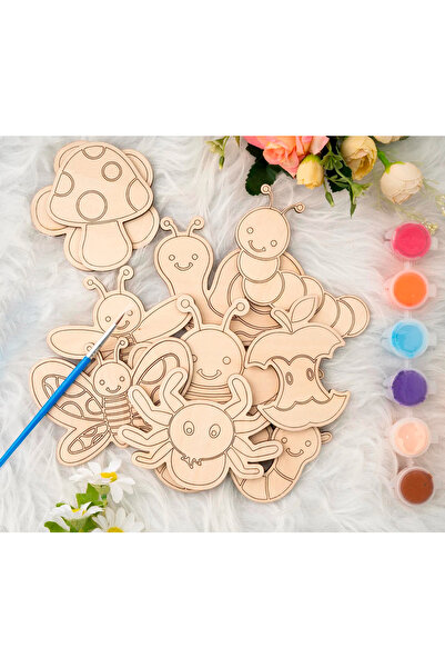 GONCA EĞİTİM Ahşap Kendin Yap Sevimli Böcekler Boyama Seti- Montessori Ahşap Eğitici Oyuncak