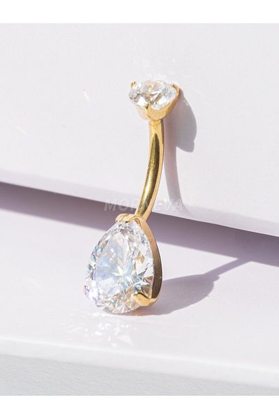 MORNEVA Titanium Crystal Drop Stone Gold Color Minimal Navel Belly Piercing