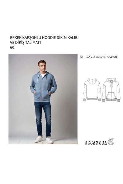 Handmade Erkek Kapşonlu Kanguru Cepli Sweatshirt Serili Kalıp ve Dikiş Talima...