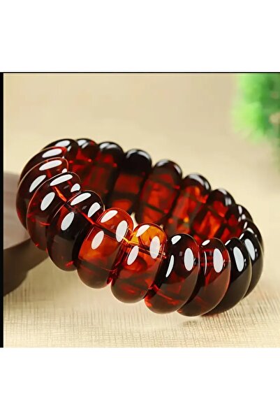 ORGANICYOU LI-GUOHAO Doğal Burma Kan Kehribarı Tek Sıra El Zinciri Bileklik - Bohem Cilalı Kırmızı Kehribar