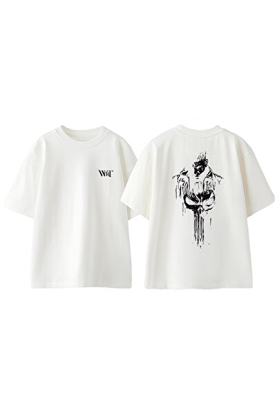 THEWERT Tricou oversize alb din bumbac cu imprimeu pe spate Punisher 3