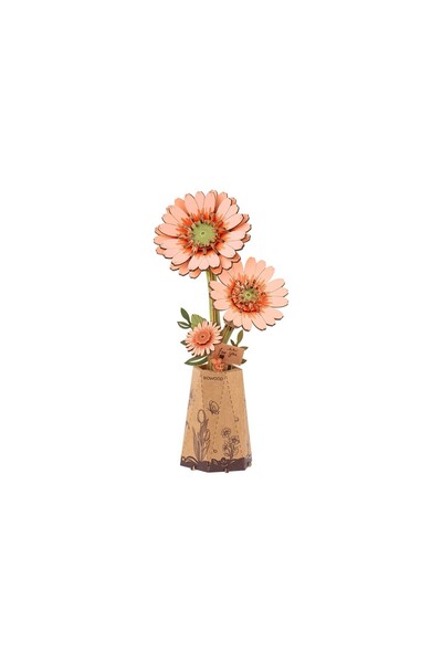 ROWOOD 3D Puzzle Light Orange Gerbera Flower, Wood, RoLife, 132 pieces