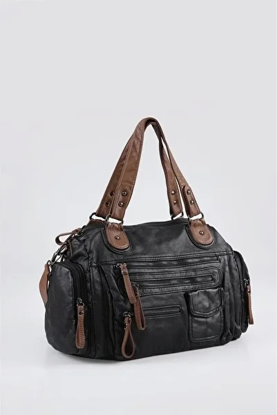 ufukmoda Orten black leather shoulder bag