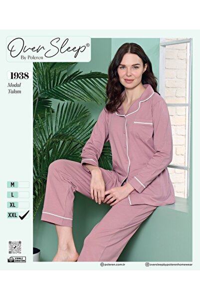 Over Sleep by Poleren Gülkurusu Renkli Gömlek Yaka Kısa Kollu Kadın Pijama Ta...