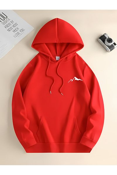New Shine Red Unisex White Mountain Printed Sweatshirt