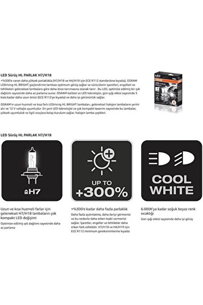 Genel Markalar H7 Led Xenon%300 Bright 4 Yıl Garantili 19w - 12v (2adet Far Için)