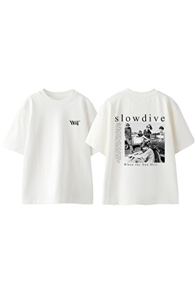 THEWERT Slowdive 1 Design Back Printed Βαμβακερό λευκό μπλουζάκι Oversize