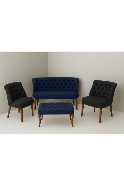 Kahraman Mobilya Aksesuarları Kutay Çay Seti Koltuk Takımı - Lacivert & Antra...