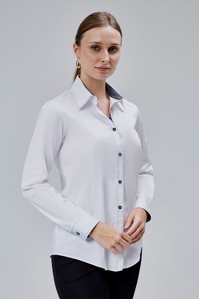 FARQIN White Cotton Satin Lycra Marbled Slim Fit Women's Shirt with Stitching and Button Detail