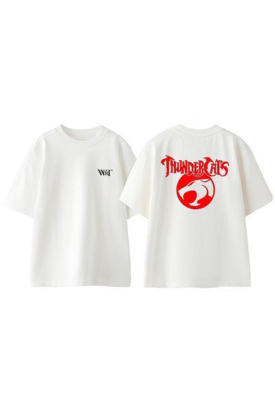 THEWERT Thunder Cats Design Back Printed Cotton White Oversize T-Shirt