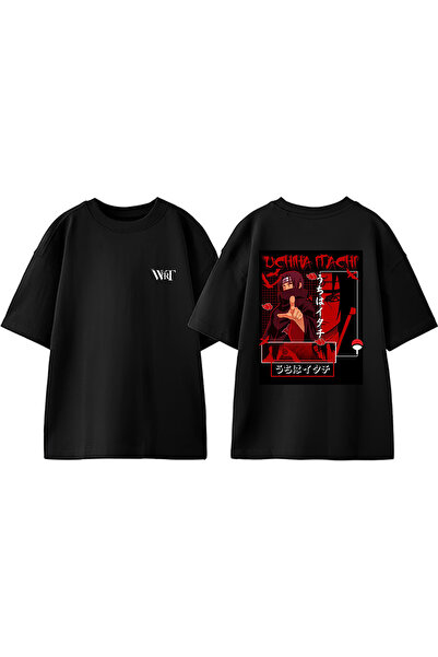 THEWERT Tricou oversize negru din bumbac imprimat pe spate Uchiha Itachi Naru...