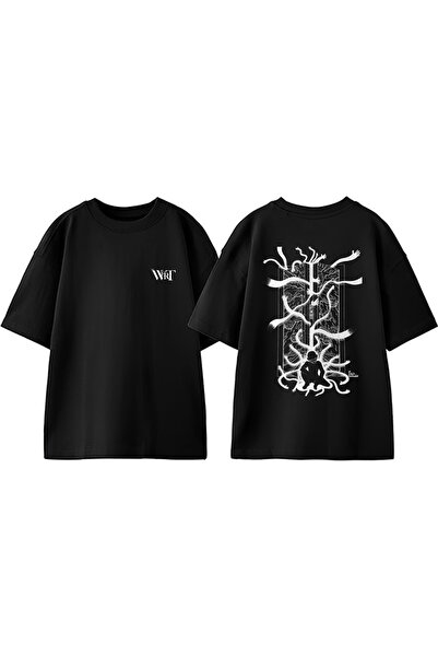 THEWERT Tricou oversize negru din bumbac cu imprimeu The Truth Door Design