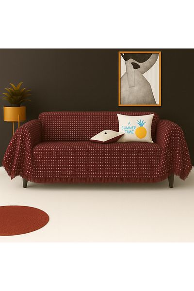 Rell Home Cotton Textured Sofa Shawl 170X300 cm Battal Size – Fringed Tv Blanket & Decorative Sofa Cover
