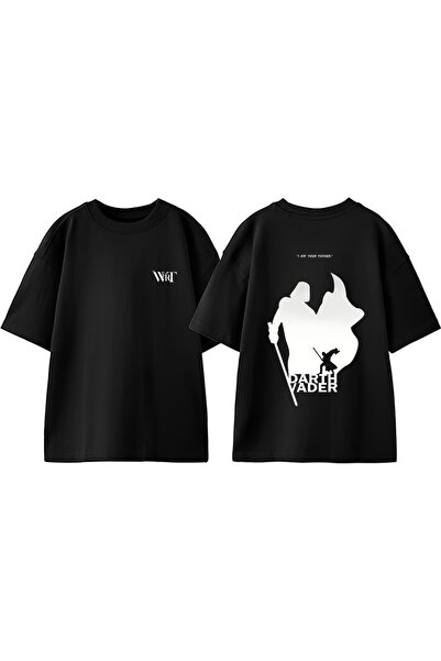 THEWERT Tricou oversize negru din bumbac cu imprimeu pe spate Star Wars Darth...