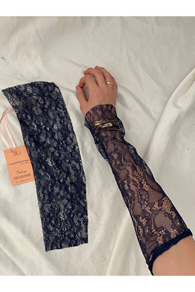 Nurcanilirboutique Lacivert dantel eldiven kolluk