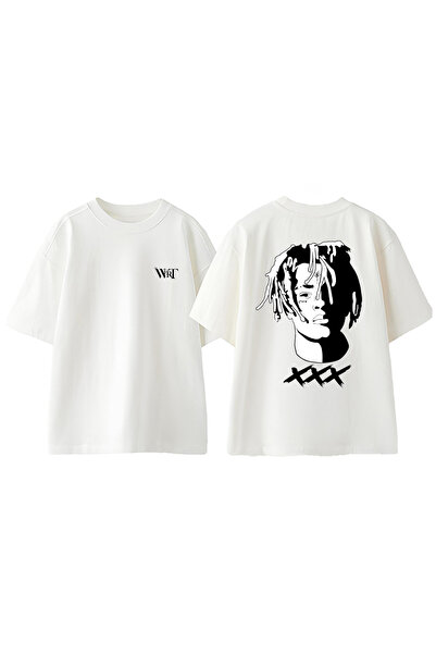 THEWERT Tricou oversize alb din bumbac cu imprimeu pe spate cu design Tribute...