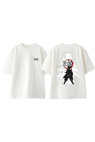 THEWERT Tricou oversize alb din bumbac cu imprimeu Nezuko Demon Slayer Design