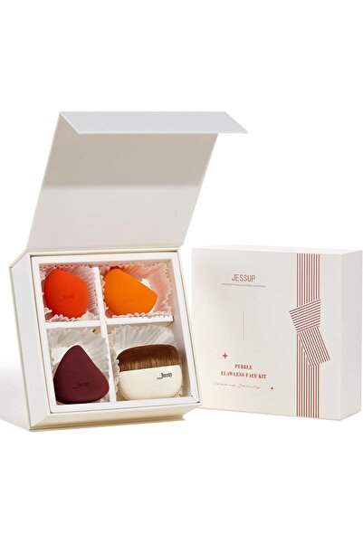 Jessup مجموعة بيبل فلوليس للوجه T505 فرشاة كريم أساس جامبو مسطحة + 3 إسفنجات مزج خالية من اللاتكس