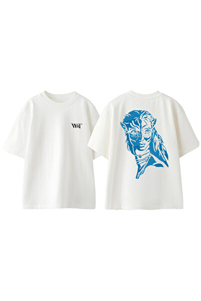 THEWERT Tricou oversize alb din bumbac cu imprimeu pe spate Neytiri