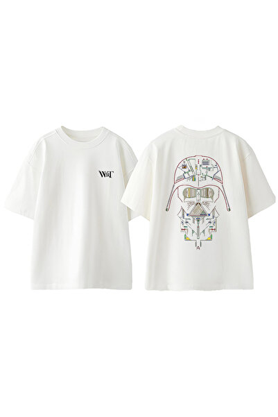 THEWERT Tricou oversize alb din bumbac cu imprimeu pe spate Star Wars Darth V...