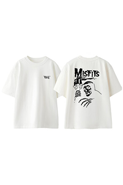 THEWERT The Misfits Design Backpack Printed Cotton White Oversize T-Shirt