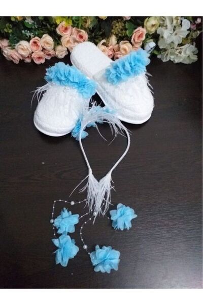 Fiyonks Atölye Maternity Slippers and Crown + Baby Booties and Bandana |   Mother Baby Compatible Maternity Set