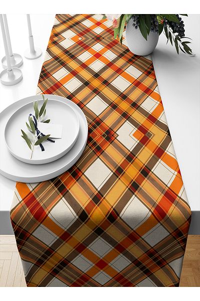 Bertille Home Autumn Plaid Series 140X40 cm Digital Printed Runner (Halloween Autumn)